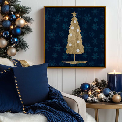 «Holiday Tree with Navy II», reproduction sur toile dans un cadre poli
