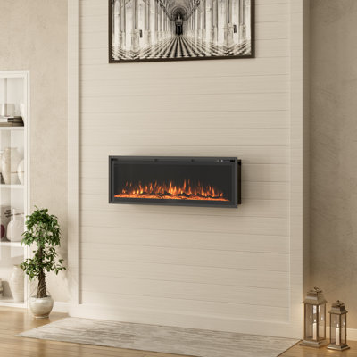 Foyer électrique avec télécommande, minuterie, 12 flammes, écran tactile, chauffe-foyer linéaire mural / encastré / autoportant