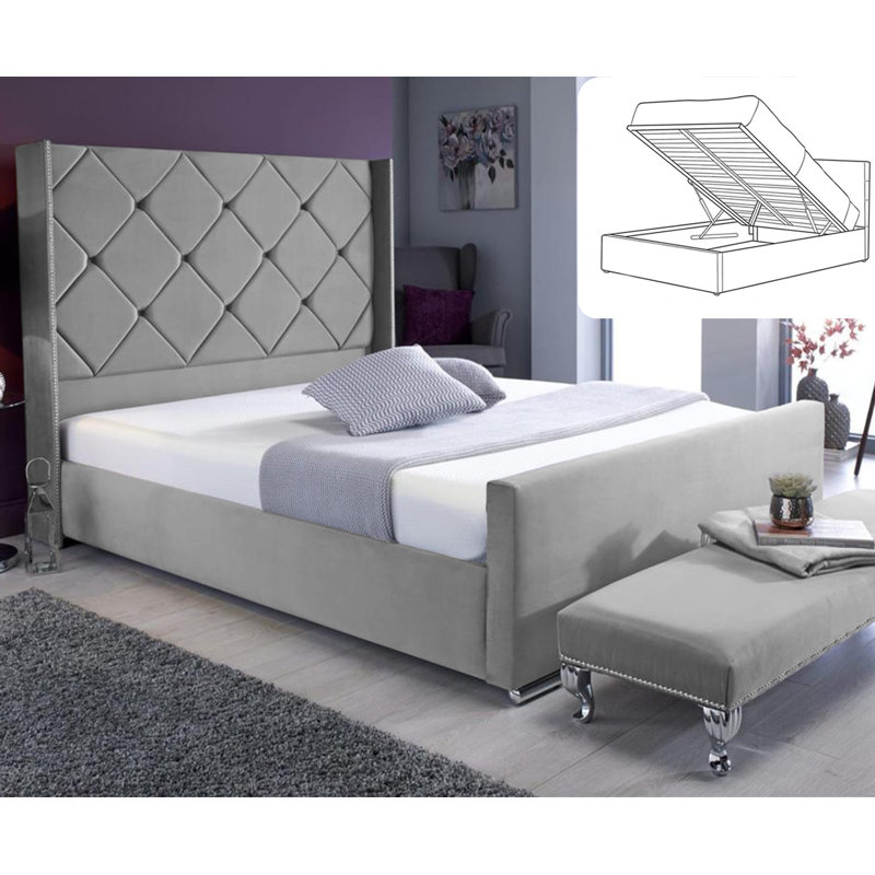 Upholstered Ottoman Storage Bed, Silver, Small Double (4')