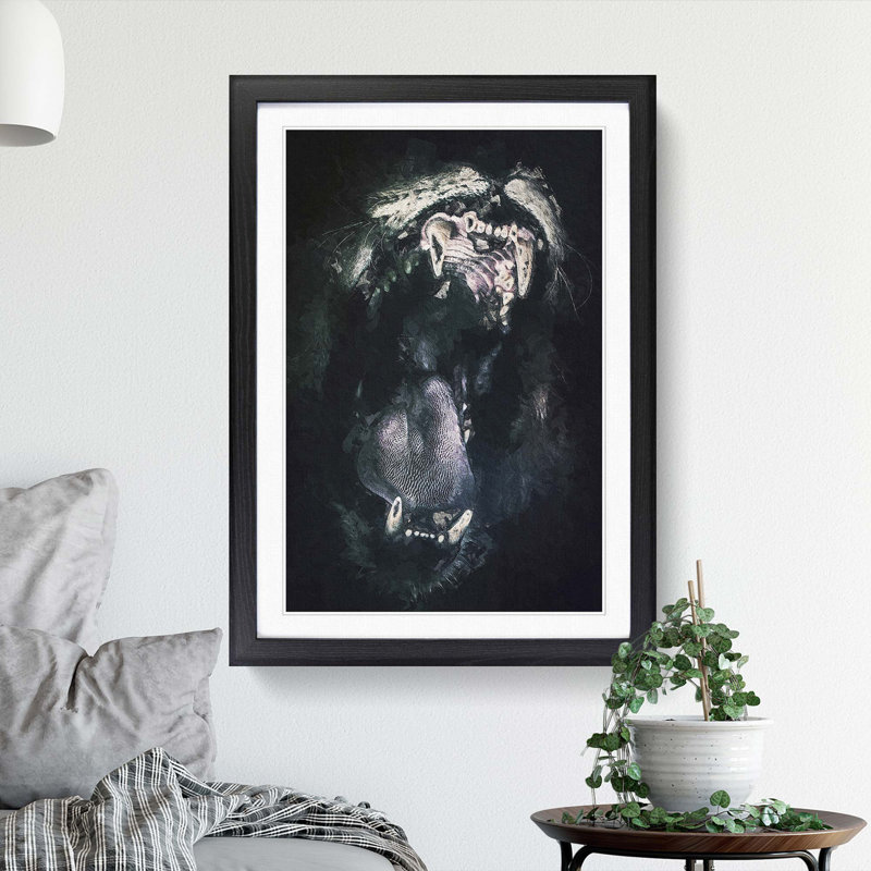 Roaring Lion in Abstract - Picture Frame Painting Print on MDF, Black Framed, 65cm H x 48cm W x 2cm D
