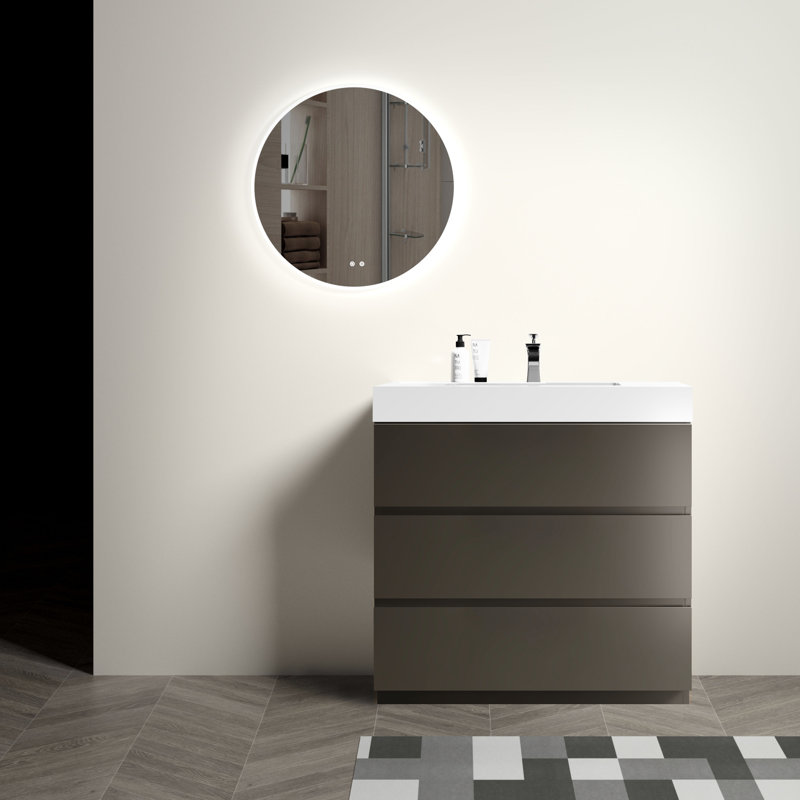 36" Bathroom Vanity Gray - Modern & Functional. Large Storage, Sleek. Silent Smooth Op. White Sink Basin. Pre-Assembled Essential. Sleek Finish, Max Storage. Smooth. Sink. Ergonomic.