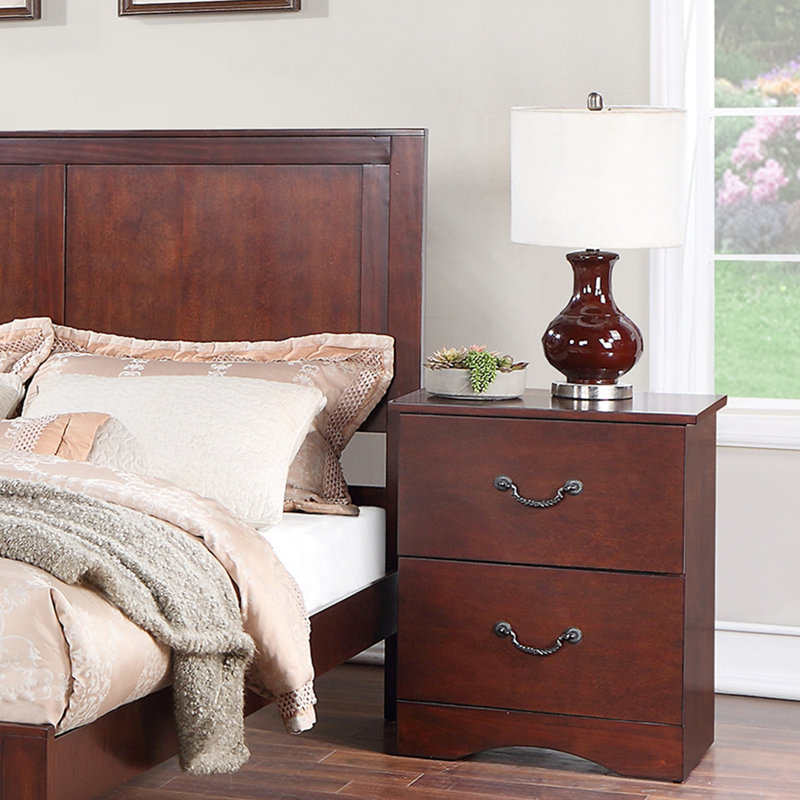 Table de chevet 2 tiroirs en merisier - Bois de pin pour une ambiance de chambre à coucher exquise