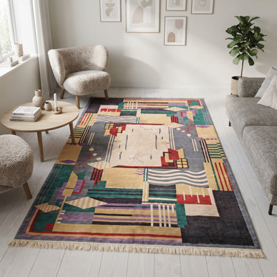 Tapis art déco abstrait géométrique Memphis 4 pi x 6 pi lavable à la machine 4 pi x 6 pi