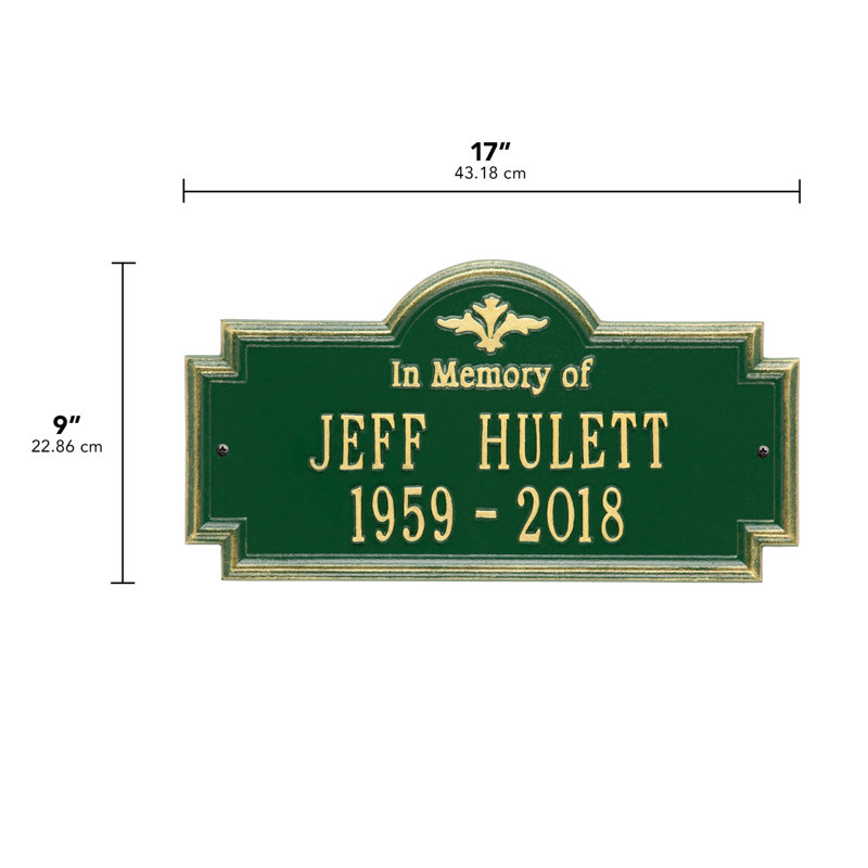 Arlington 'In Memory of' Memorial Plaque, Yes, Green and Gold