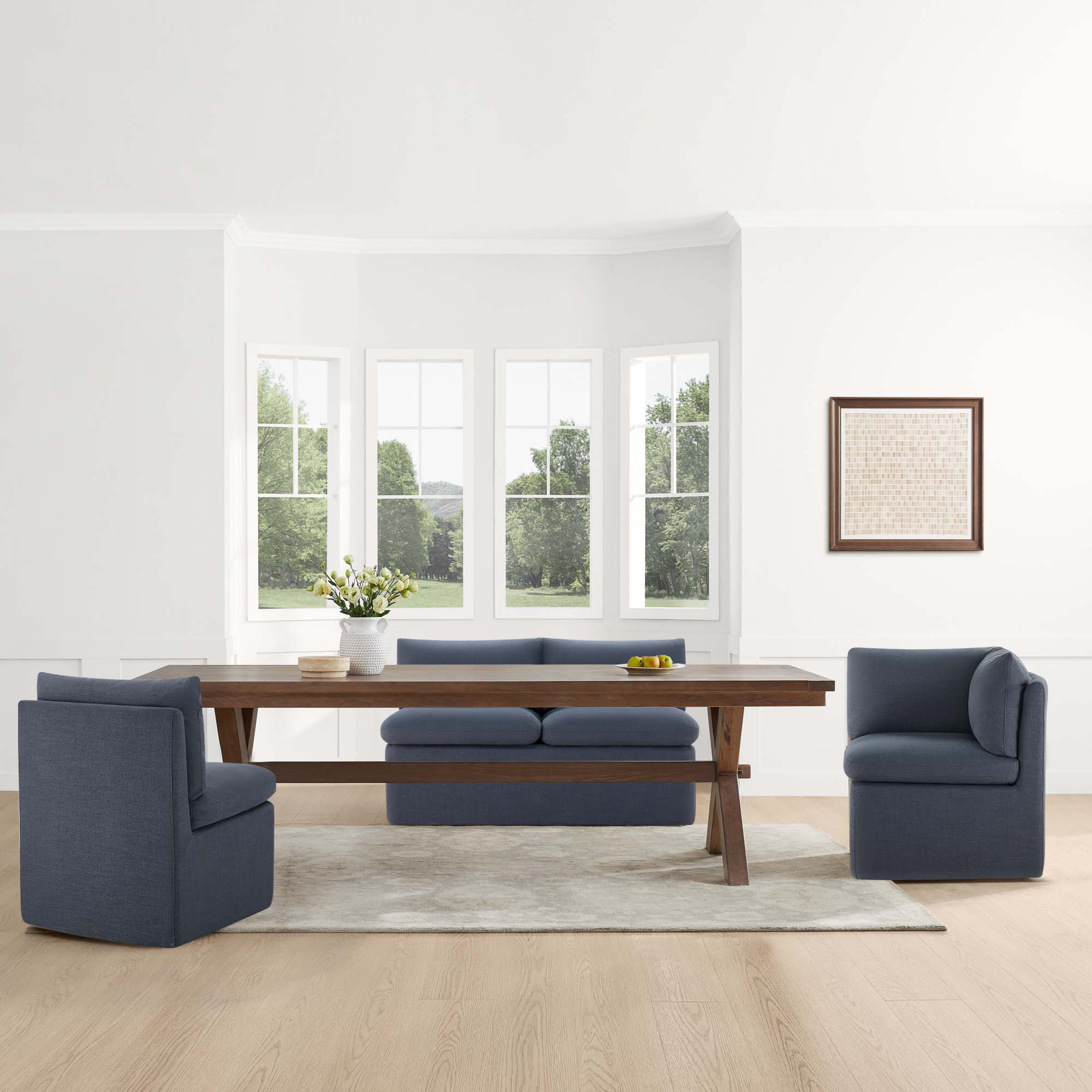 Alayaa Extra Wide Dining Chair, Effie Indigo Performance Linen