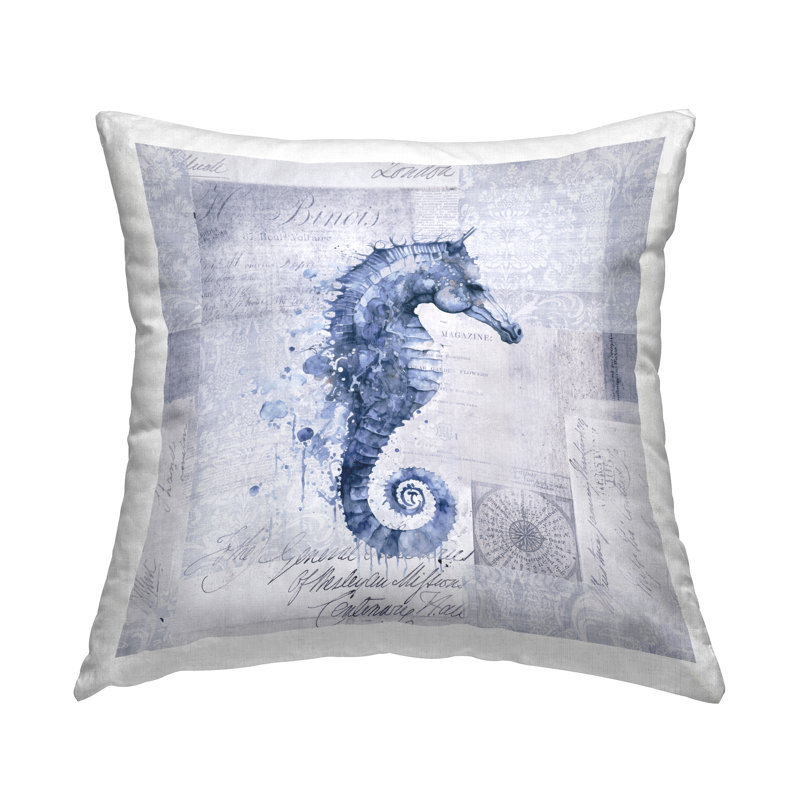 Coussin décoratif à imprimé hippocampe rétro par Andrea Haase