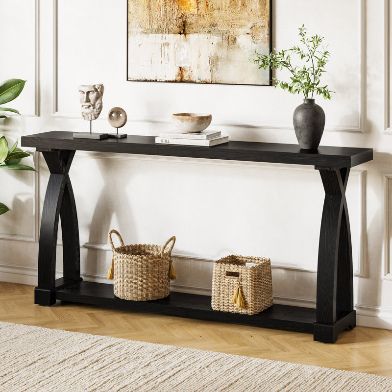 Console en bois massif de 63 po, Noir