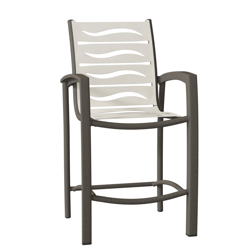 South Beach Outdoor Bar Stool, Shell, Parchment Vinyl