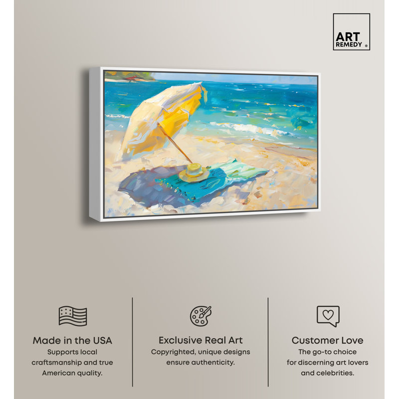 Morning Beach View White Framed Coastal Canvas Print