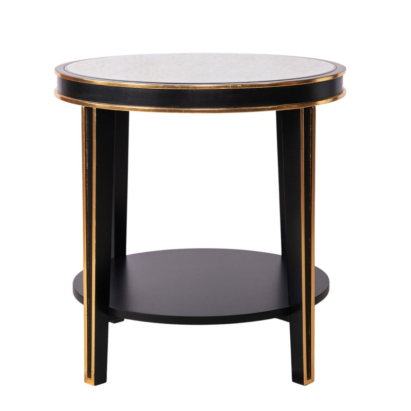 Lilly End Table with Storage, Tricorn Black, White/Gray