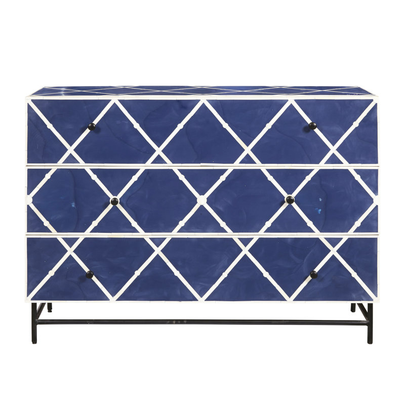 Navy Blue and White Mango Veneer 3-Drawer Accent Chest