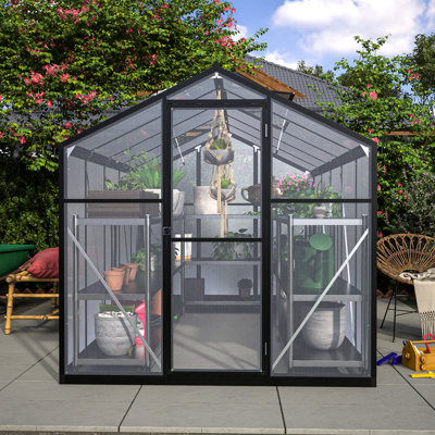 Serre extérieure de 6 pi x 10 pi avec panneaux de transmission en aluminium avec porte verrouillable et ports de drainage Protection contre le soleil et en polycarbonate pour tous les types de protection contre les intempéries