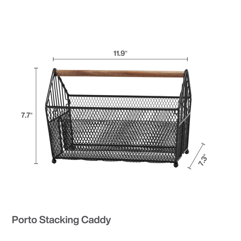 Black Carbon Steel and Acacia Wood Stacking Basket