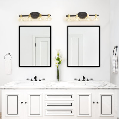 Vintage Style Wall Sconce With 4 Lights, Crystal , Black Iron Finish, Bathroom & Vanity Counter, Energy Efficient 4- Crystal, Matte + Golden, Retro Corridor , Saving, Easy To Install
