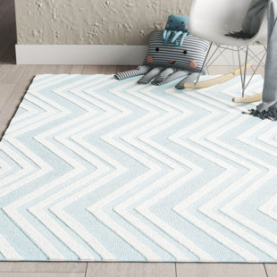 Krystyna Chevron Handmade Tufted Wool Mint/Ivory Area Rug