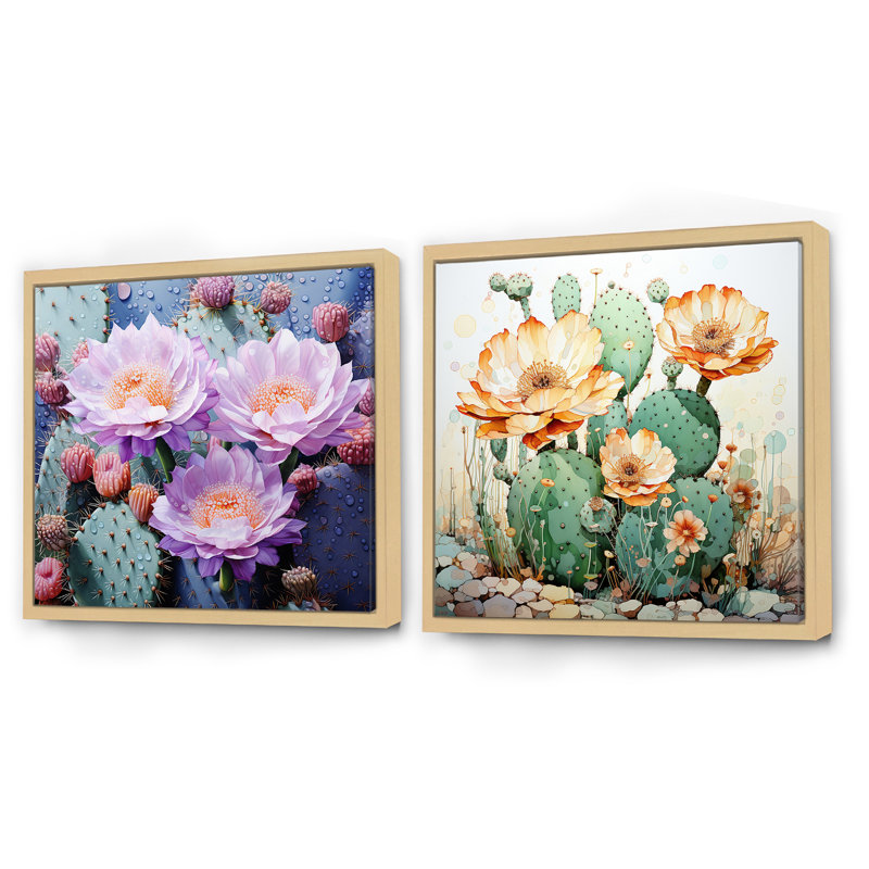 Malachi - Floral Square Collage Set Of 2, Brown Floater Framed, 36" H x 73" W