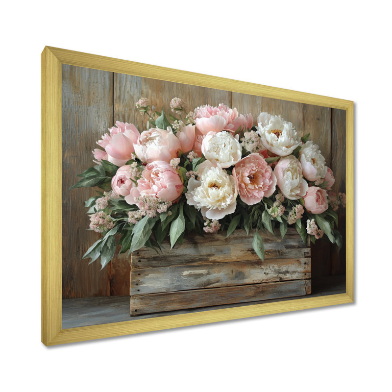 Farmhouse Chic Bouquet II - pivoines, art mural, H 12 po x l 20 po, Reproduction encadrée d'une seule photo, Doré