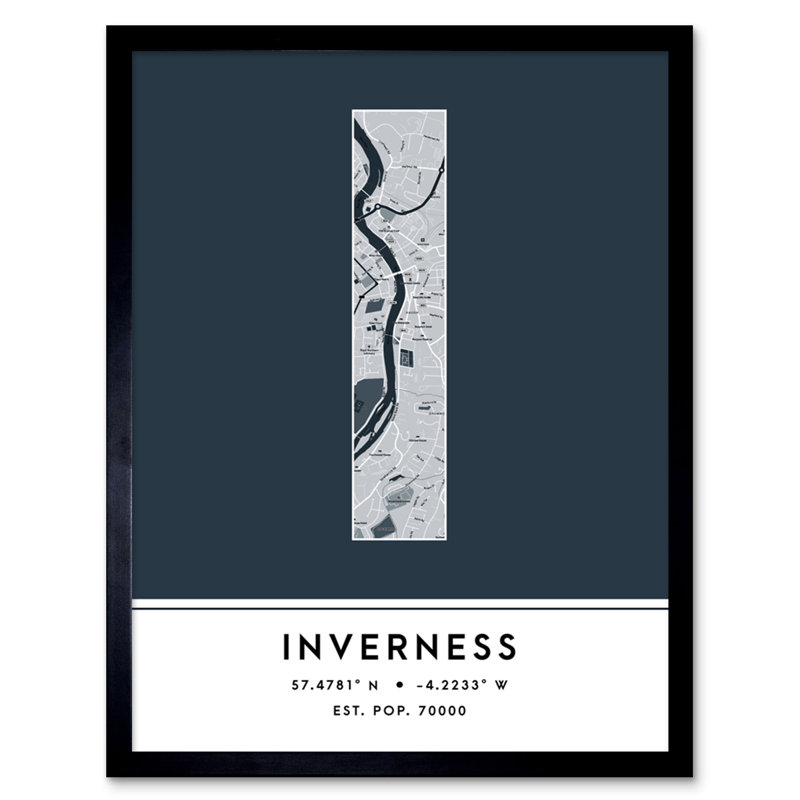 Inverness City Map Inverness Scotland UK City Map Navy - Single Picture Frame Typography