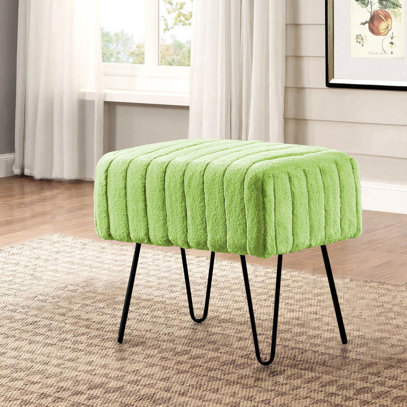 Defranco Upholstered Ottoman, Nile Green Faux Fur