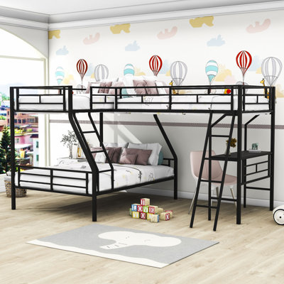 Acsa Kids Twin over Full and Twin Metal Triple Bunk Bed with Built-in Desk
