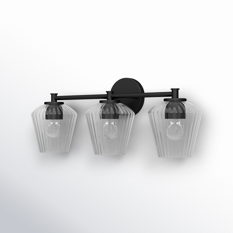 Depner 3 Light Ribbed Dimmable Vanity Light, Matte Black