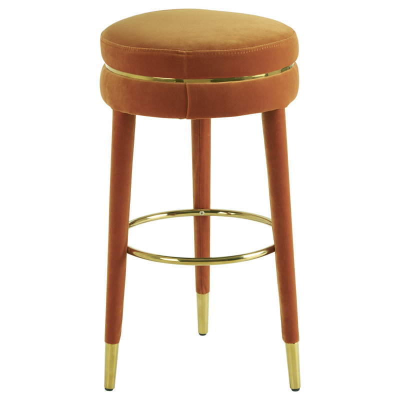 Reuben Upholstered Counter Stool with Solid Wood Frame, Orange/Gold, Orange