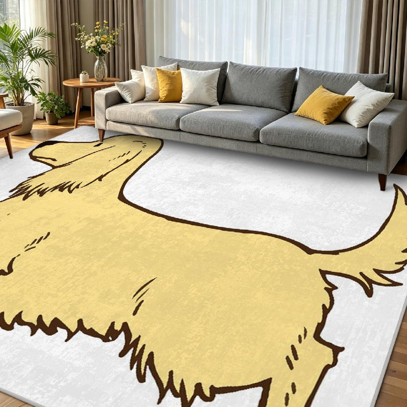 Tapis crème teckel lavable à la machine, Rectangle 79" x 118"