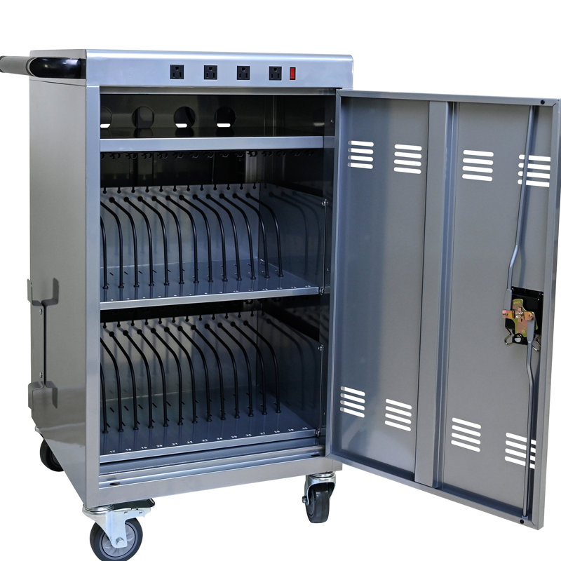 Armoire mobile à chariot de chargement argenté - capacité de charge efficace de 35, verrouillage sécuritaire, rouille - verrouillage rapide de la tablette pour ordinateur portable, matériel