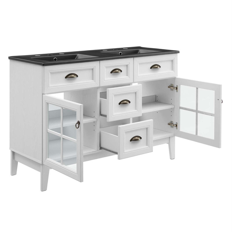 Isle 48" White and Black Double Bathroom Vanity Cabinet