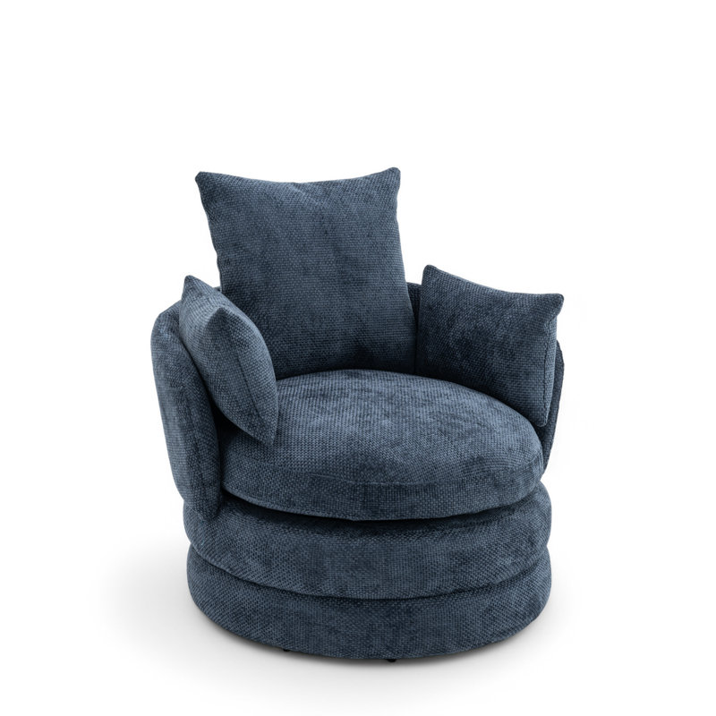 Upholstered Swivel Barrel Chair, Solo Blue Chenille 