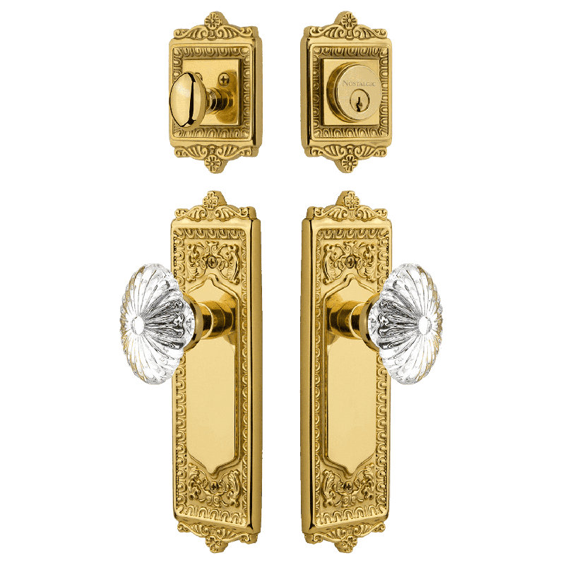 Nostalgic Warehouse Egg & Dart Entry Set with Oval Fluted Crystal, Polished Brass, 2.75