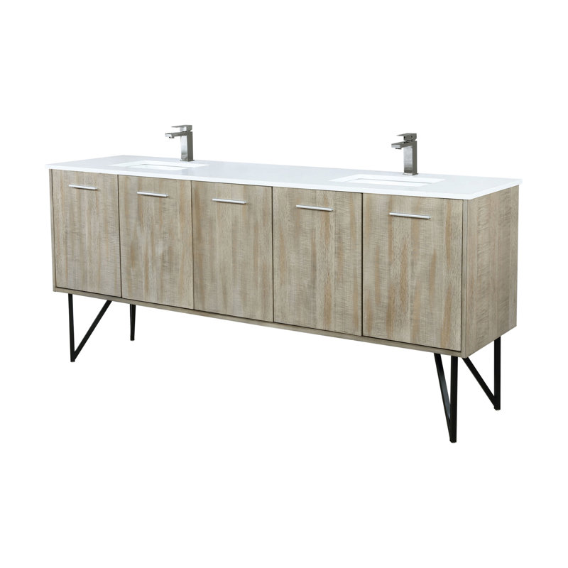 Meuble-lavabo double 80 po Rustic X P 20 po D, dessus en quartz blanc et robinet en métal