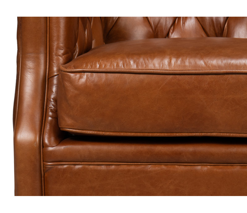 Coolidge Swivel Club Chair, Havana Brown Genuine Leather