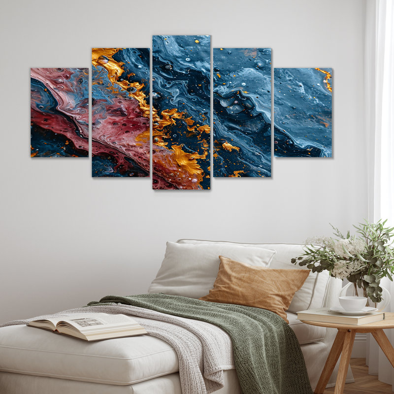 5 pièces d'art mural bleu foncé, H 32 po x l 60 po