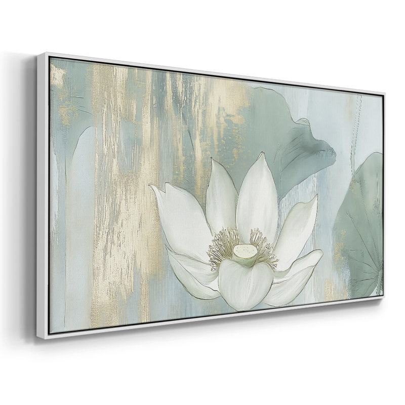 Botanical Series-CCDCLXIV- Toile tendue avec châssis tendue, prête à être accrochée, H 21 po x l 41 po, Blanc
