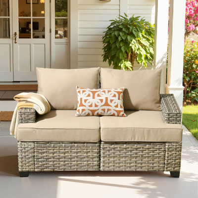 Outdoor All-Weather Wicker Sectional Loveseat Sofa With Cushions by Ebern Designs