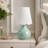 14" Cordless Sage Green Ceramic Bedside Lamp with Scalloped Linen Shade and LED Bulb-1806745881