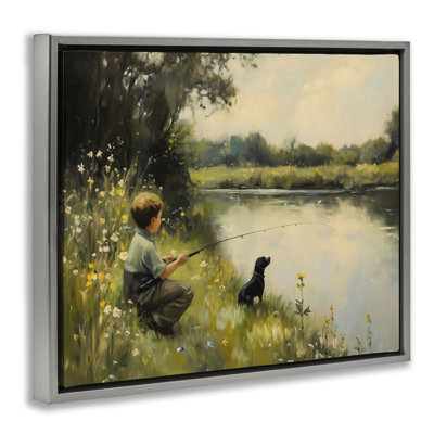 Boy & Puppy Fishing Floating Frame, design by Arlington Prints