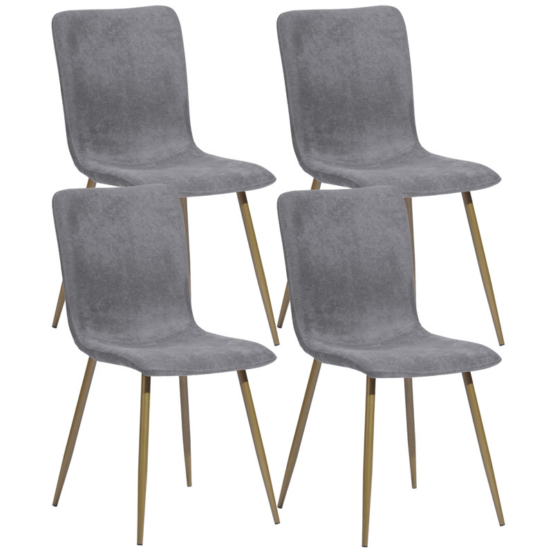 Ensemble de quatre chaises d'appoint de salle à manger rembourrées en tissu gris foncé et or