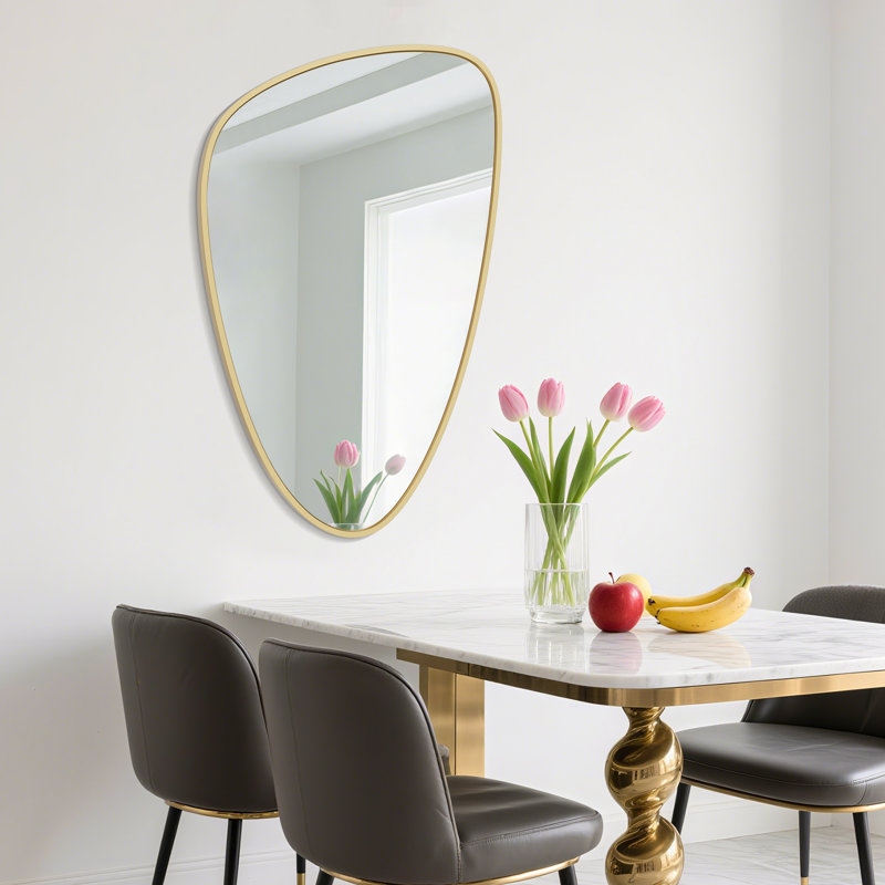Mateus Irregular Aluminum Framed Tempered Glass Wall Mirror, Gold, 48" x 22"