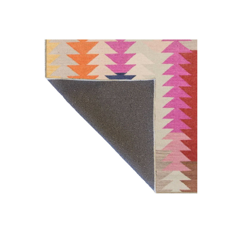 Triangular Multicolor Sayout Patterned Decorative Washable Rug, Square 4'11" Rug Pad Included