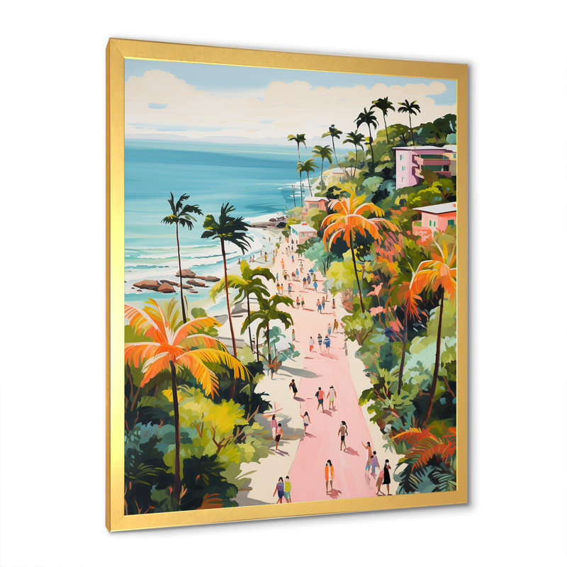 Scène de plage côtière, paradis en couleur pastel II - art de la plage côtière, Cadre doré simple, H 20 po x l 12 po x P 1 po