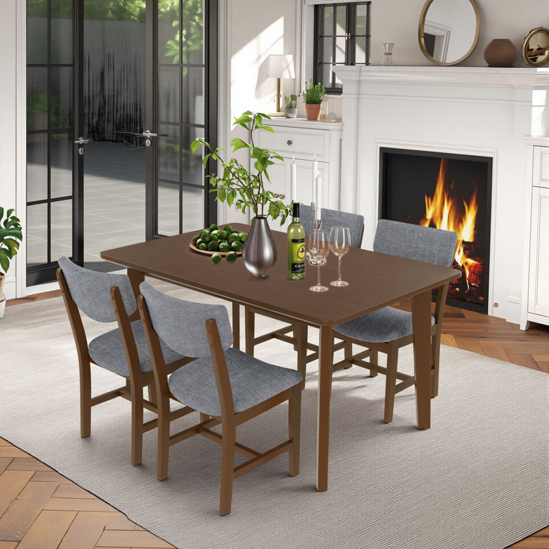Ensemble de table de salle à manger 5 pièces avec 1 table et 4 chaises, Noyer