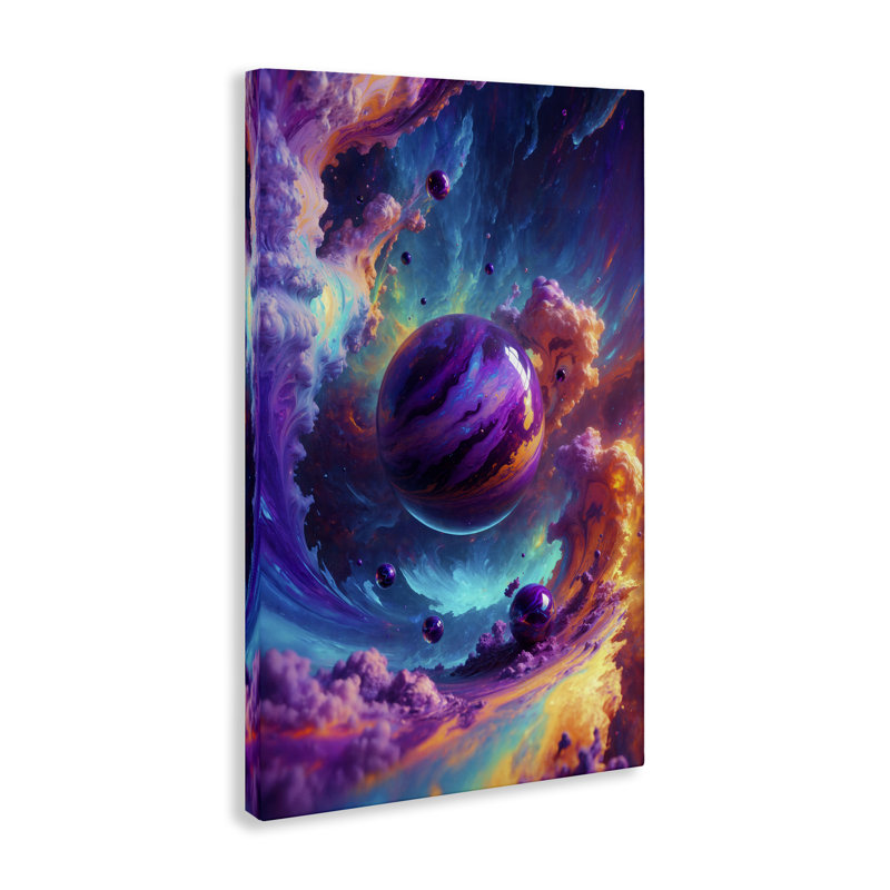 Planètes surréelles avec des nuages de couleurs sur toile, conception de Wumples, H 24 po x l 16 po