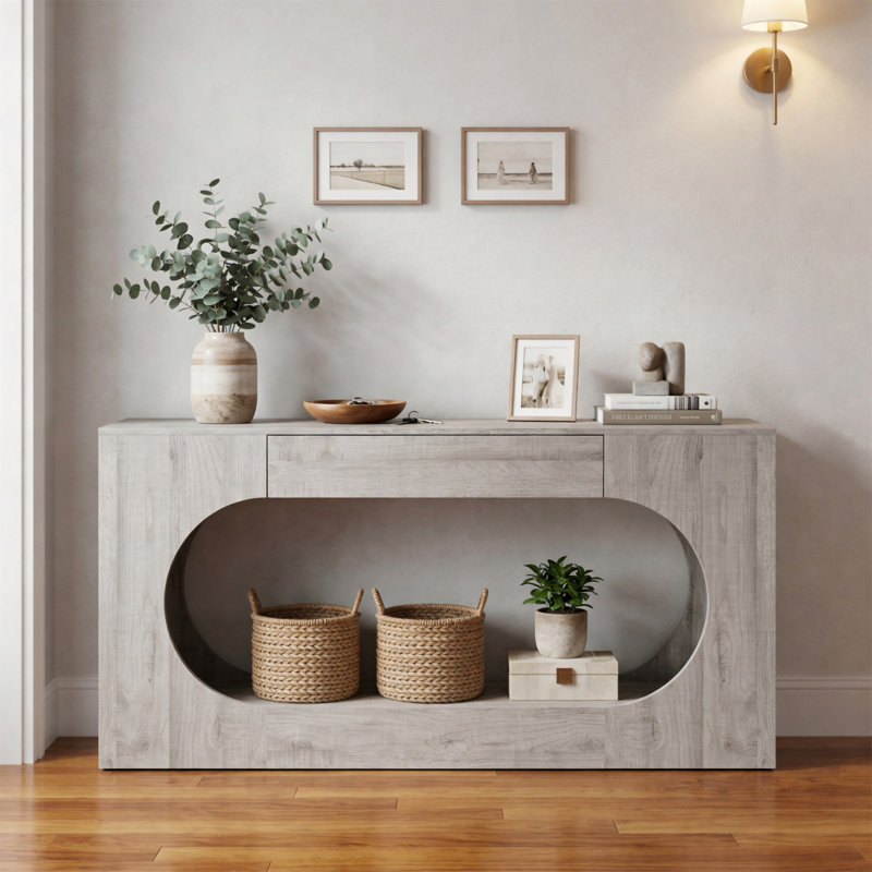Table de console moderne en bois gris veiné