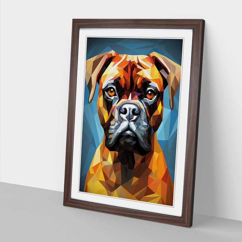 Boxer Dog Geometric Art - Framed Print, 64cm H x 46cm W x 2cm D, Walnut Framed