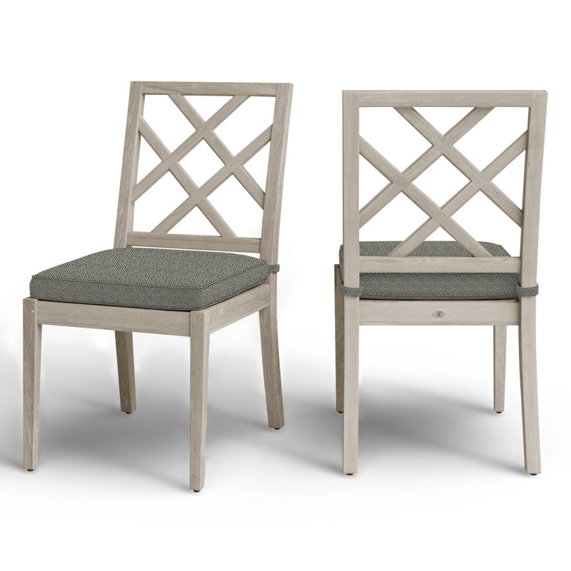 Haley Patio Dining Side Chair with Cushions, Oyster Teak, Welt, Intermix Bark