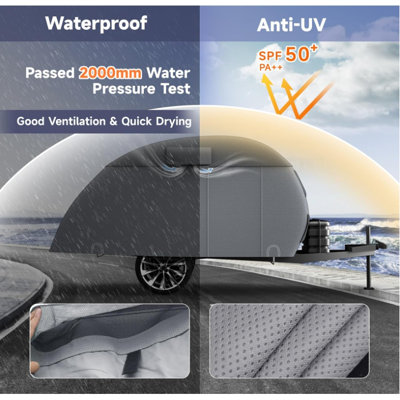 Teardrop Camper Cover,Fits Trailers,7 Layers Top Heavy Duty Camper Cover with Windproof Strap, Fits 12-15ft