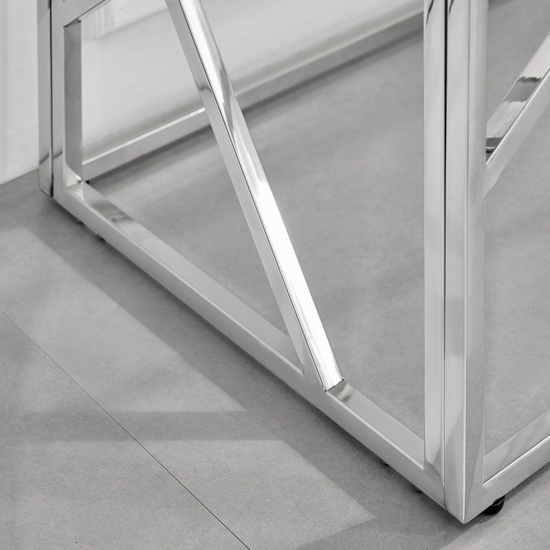 Alma Luxury Frame Glass Console Hallway Side Table - Modern Glam Design, Silver