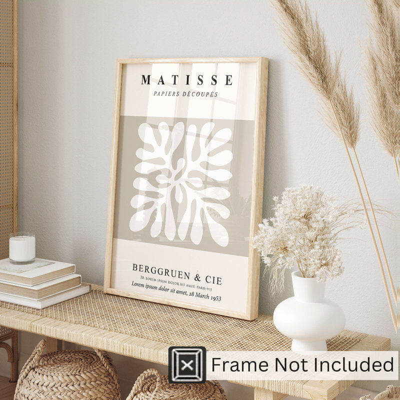 Abstrait matisse abstrait café botanique beige Mid-Century, reproduction d'art moderne sans cadre, H 16 po x l 12 po